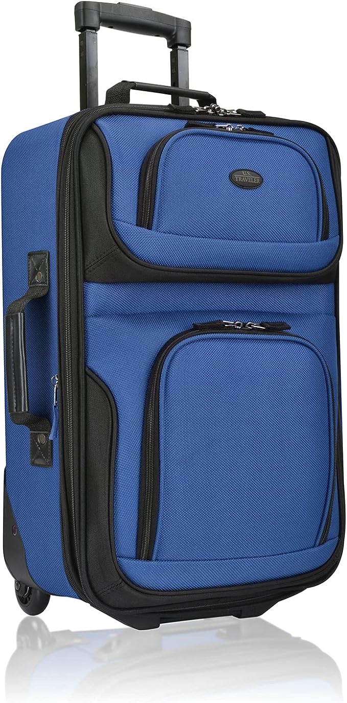 U.S. Traveler Rio Lightweight Softside Rolling Carry-on Suitcase, 2-Wheel Single, Royal Blue