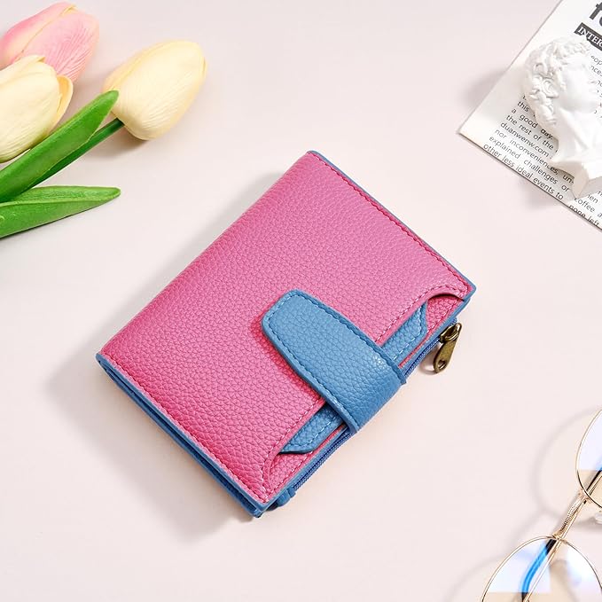 Airkit Small Wallet Women RFID Blocking Soft Leather Bifold Compact Card Holder Wallet for Women with Zipper Coin Pocket 4 ID Window
