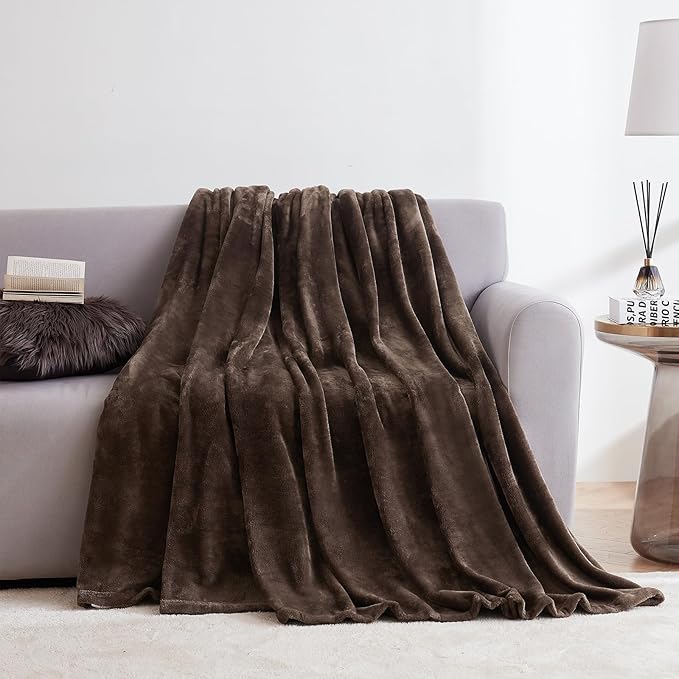 Hansleep Fleece Brown Full Blanket, Super Soft Flannel Fuzzy Plush Cozy Blanket for All Seasons, Brown, Full 84x90 Inches