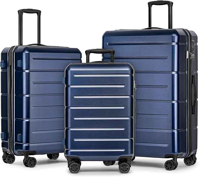 KYME Luggage Sets 3 Piece Hardshell 20"/24"/28" Suitcase with Wheels Hardside Suitcase Set with TSA Lock Large Travel Luggage Set for Women Navy