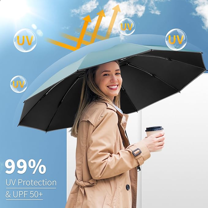 Seniny Inverted Travel Umbrella, Automatic Umbrellas for Rain, Windproof Compact Umbrella with Reflective Stripe, Folding UV Umbrella Sun Umbrella, Portable Large Umbrella for Backpack, Lightweight