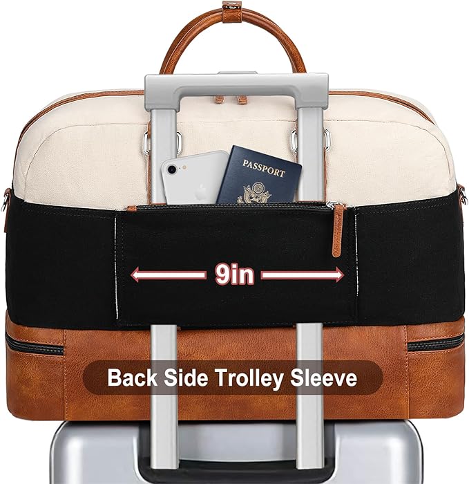 Weekender Bag for Women, Large Overnight Bag Canvas Travel Duffel Bag Carry On Tote with Shoe Compartment 21" 3Pcs Set