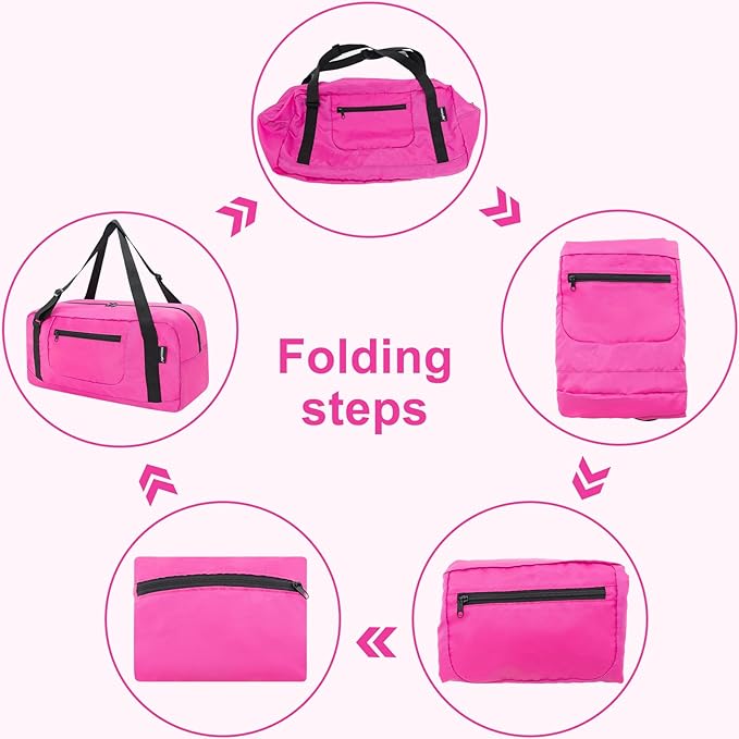 HOLYLUCK Foldable Travel Duffel Bag For Women & Men Luggage Great for Gym - Fuchsia