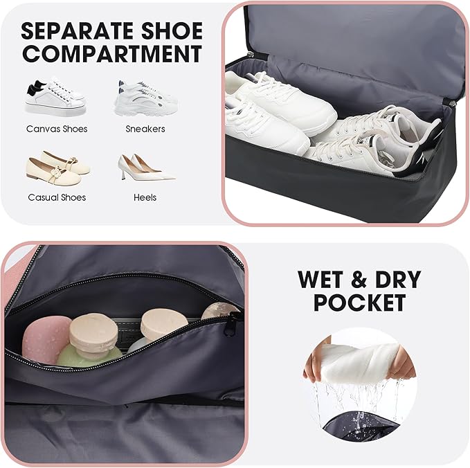Oeihuivt Weekender Bags for Women - 21 Inch Large Travel Duffel Bag 2-Piece Set with Shoe Compartment, Heavy-Duty Canvas Leather Carry On Overnight Tote