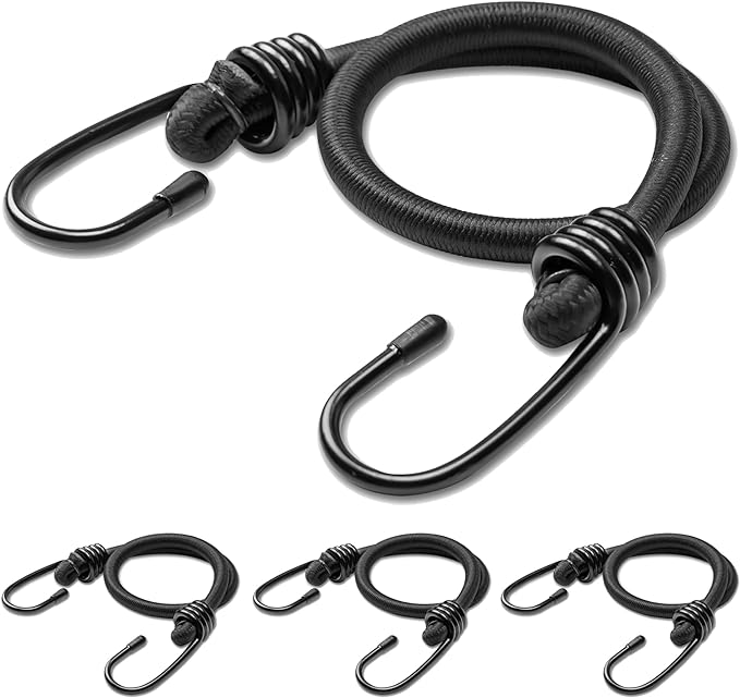 Aegero 48inch Bungee Cords with Hooks,4Pcs Heavy Duty Extra Strong Outdoor Elastic Rope,Multi-Purpose Elastic Bungee Straps for Luggage,Camping,Tarps,Bike Rack,Outdoor Tent,Weatherproof（Black）…