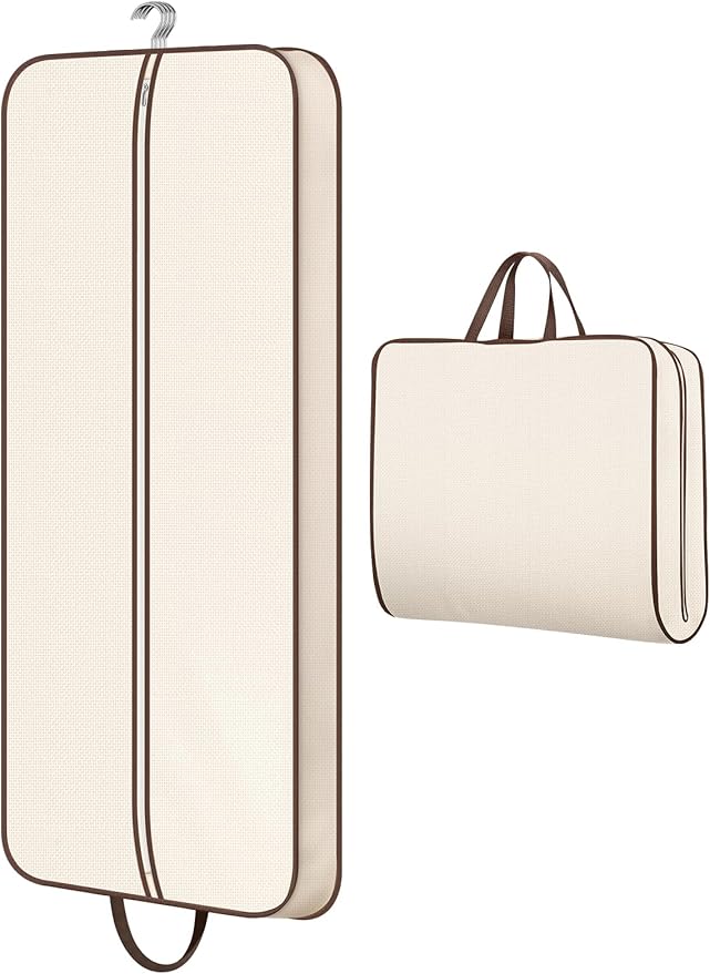 MISSLO 60" Foldable Garment Bags for Travel for Women Dress Bags for Gowns Long Hanging Bag for Closet Storage Dress Protector Bag for Gowns, Suits, Coats, Beige