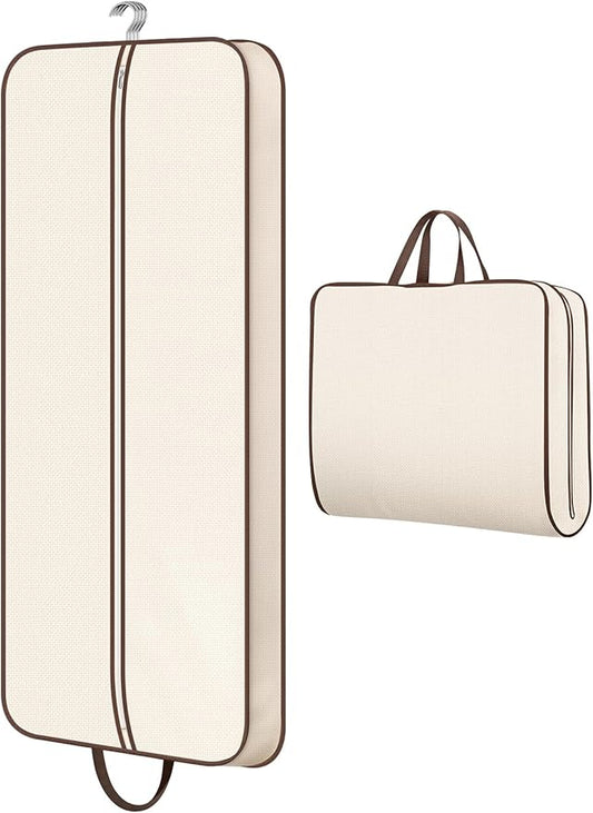 MISSLO 60" Foldable Garment Bags for Travel for Women Dress Bags for Gowns Long Hanging Bag for Closet Storage Dress Protector Bag for Gowns, Suits, Coats, Beige