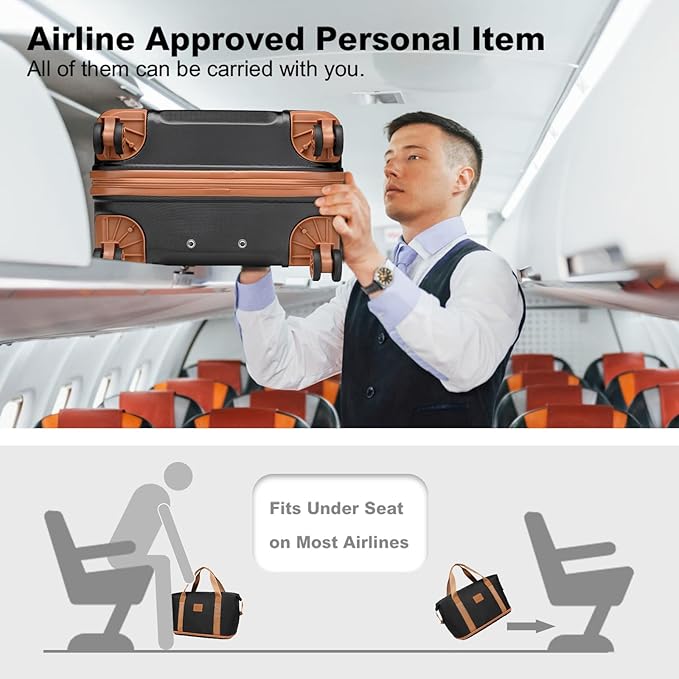 Kono Luggage Set 4 Piece Carry On Hardside Luggage with TSA Lock Spinner Wheels Lightweight PC+ABS Carry On Suitcase Apricot Black