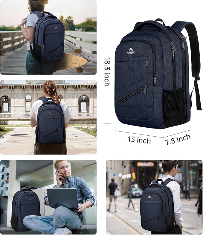 MATEIN 17 Inch Laptop Backpack, Large Work Backpack Travel Carry On TSA Approved with Trolley Sleeve, College Computer Bag with Anti Theft Pocket, Water Resistant Commute Daypack for Men, Dark Blue