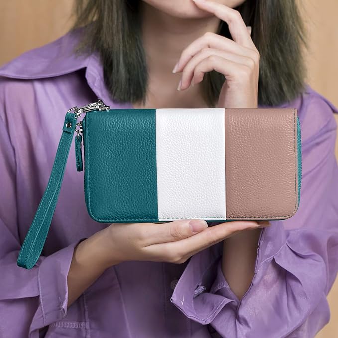 Moflycom Womens Wallet RFID Blocking Genuine Leather Multi Credit Card Large Capacity Zip Around Clutch Travel Purse Wristlet