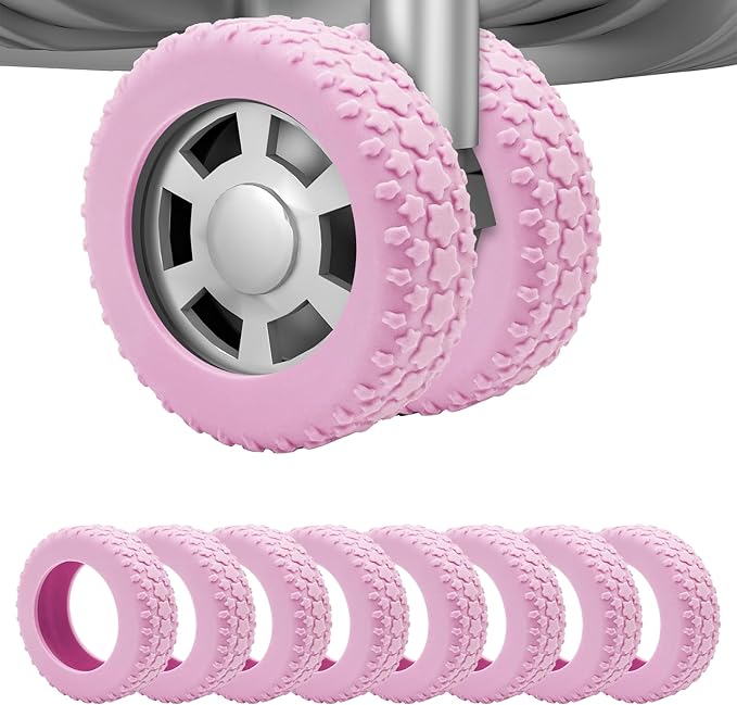 8PCS Luggage Wheel Protector, Silicone Luggage Wheel Covers for 2-2.4" Suitcases Spinner Wheel,Upgraded Wear-Resistant, Silent, Shock Absorption Luggage Accessories for Carry-On Travel(Pink)