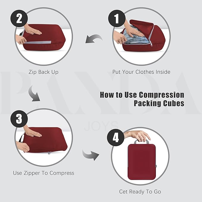 4 Set Compression Packing Cubes Travel - Travel Accessories Expandable Packing Organizers for Carry On - Essentials Luggage Bags - Burgundy