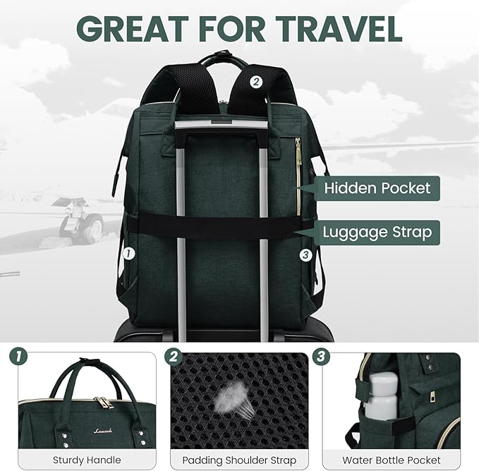 LOVEVOOK Laptop Backpack for Women,18 Inch Professional Womens Travel Backpack Purse Computer Laptop Bag Nurse Teacher Backpack,Waterproof College Work Bags Carry on Back Pack with USB Port,Dark Green