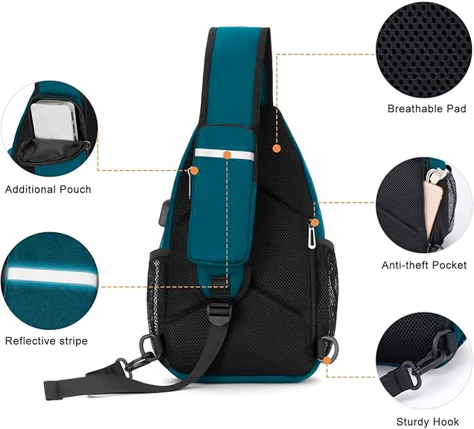 MOSISO Sling Backpack Bag, Crossbody Shoulder Bag Travel Hiking Daypack Chest Bag with Front Square Pocket&USB Charging Port