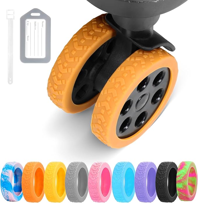 Luggage Wheel Covers, 8 PCS Silicone Wheel Protector Covers for 2-2.6 inches 8-Spinner Wheels, Wear-Resistant, Anti-Noise Wheel Covers for Luggage, Suitcases or Office Chair Caster Wheels (Orange)