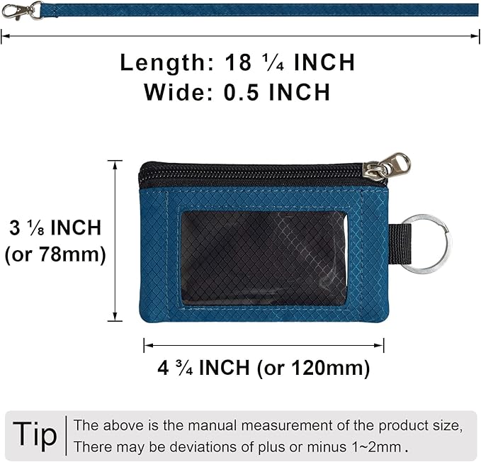 CHENSPRX Minimalist RFID Blocking Small Wallet with ID Window,WaterResistant Zip Id Case Wallet with Lanyard Keychain for Cards,Cash,Travel,Women,Men