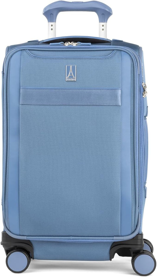 Travelpro VersaPack+ Lightweight Softside Expandable Carry on Luggage, 8 Spinner Suitcase, TSA Lock, Men and Women, Carry On 21-Inch, Elemental Blue