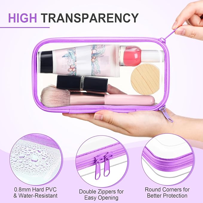 Sanwuta 6 Pcs Clear Hard Zipper Case Plastic Zipper Pouches Transparent Makeup Bag Pencil Case Pouches Toiletry Diaper Bag for Travel Toy Storage Organizer Bins(Colorful,7.48 x 3.94 x 2 Inch)
