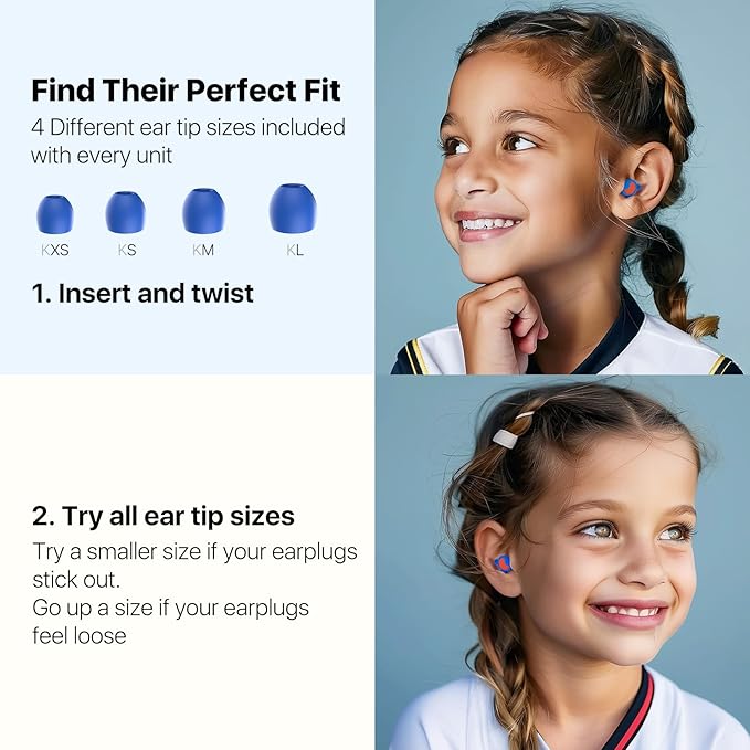 Ear Plugs for Kids Ear Protection (6-12yrs) & Adult with Small Ear Canal - Reusable Noise Relief Earplugs for Focus, Travel, Concerts, Socializing, Sports, Noise Sensitivity - 26dB Hearing Protection