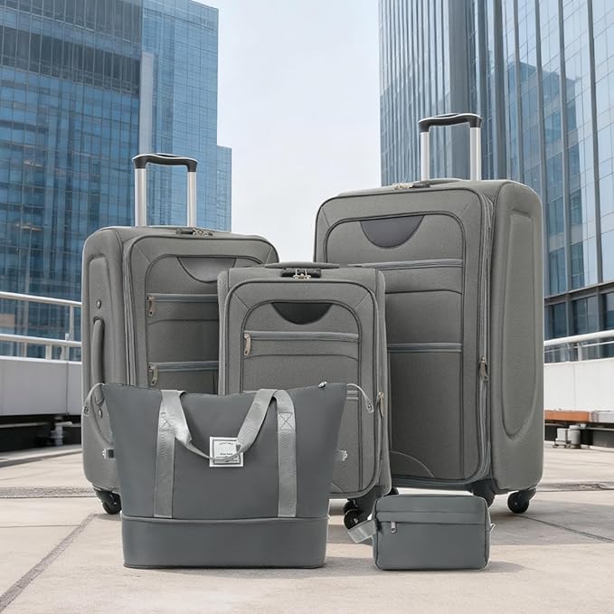 Luggage Sets Softside Expandable 3 Piece Set Lightweight Suitcase with Duffel Bag Upright Spinner Softshell, TSA Lock Carry On for Business for Family Travel (Grey, 22"/26"/30")