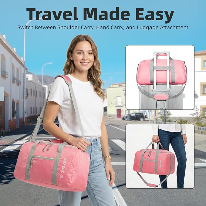 Foldable Travel Duffel Bag, Lightweight & Easy to Carry Water-Repellent Duffle Bag - 2-Way Zipper & Interior Pouch, Ideal for Weekend Trips, Daily Use,Camping，Sports