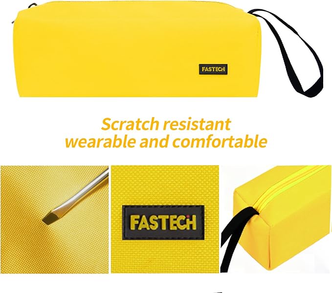 FASTECH 1-Pack Zipper Utility Tool Bag, Small Zipper Bags/Multi-purpose Tool Pouch Tote Bags Storage Organizer for Screwdrivers, Pliers, Nut Drivers Gifts to Men/Women. (Yellow)