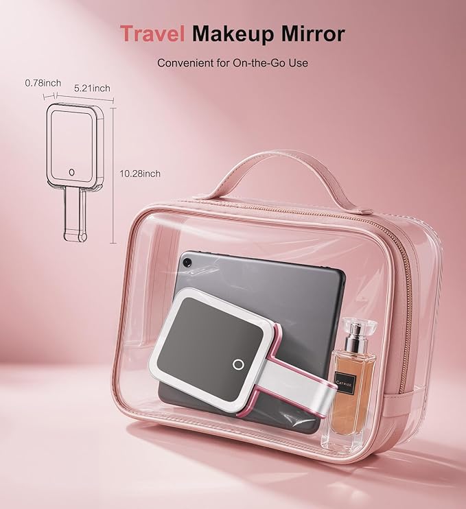 Travel Makeup Mirror with Lights 10X/1X Double-Sided Magnifying LED Beauty Mirror Rechargeable Portable Vanity Mirror with 3 Color Lighting Smart Touch Dimming Desktop Handheld Hanging