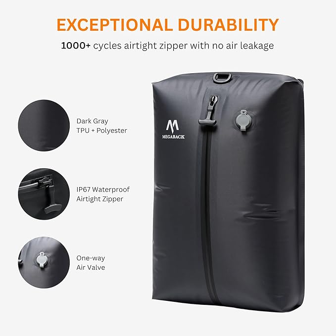 Vacuum Bags for Travel, IP67 Reusable Vacuum Seal Bags for Clothing with Electric Pump, Vacuum Seal Packing cube for Suitcases, Backpack & Travel (2PC+Pump)