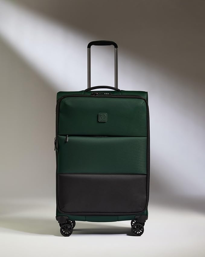ANTLER - Soft Stripe Medium Luggage - 27" Softside Suitcase, Adjustable Handle, 4 Spinner Wheels, Lightweight, Expandable, TSA Lock - Recycled Polyester Luggage - 71cm, Antler Green