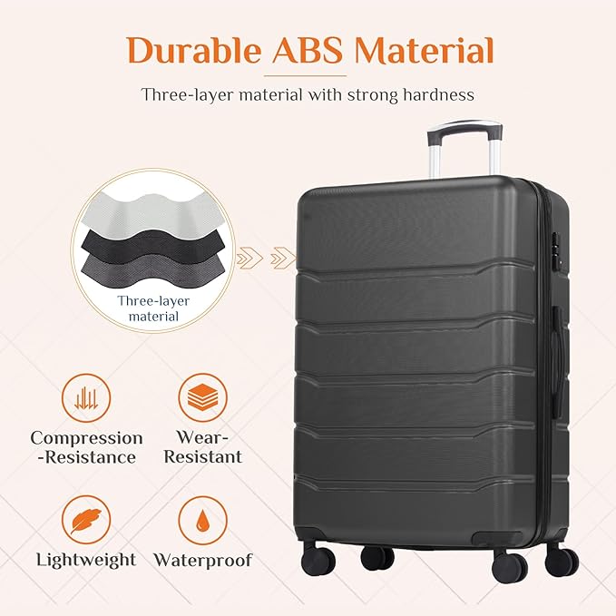 Sweetcrispy Carry on Luggage, Hard Shell ABS Suitcase with Double Spinner Wheels, Lightweight Expandable Rolling Suit Case with TSA Lock, 21 Inch Charcoal Black