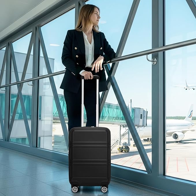 Kono Carry On Luggage 22x14x9 Airline Approved with Spinner Wheels,Lightweight PC+ABS 20 Inch Luggage with TSA Lock,Expandable Hard Shell Carry On Suitcases for Men Women,Black