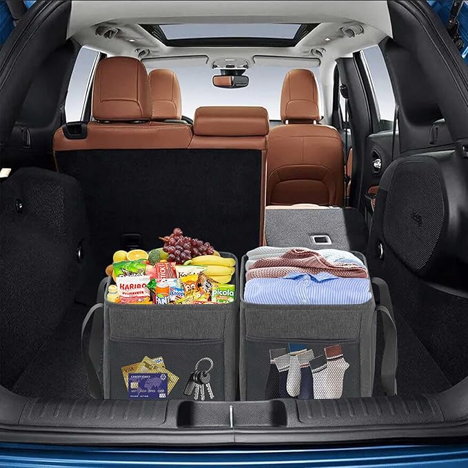 LHZK Standing Utility Tote Bag with Metal Wire Frame and the Sides Rinforced, Large Tote Bag with Handle, Reusable Grocery Bags Foldable, Beach Bag, Car Tote (Grey, 18.5''x11.8''x11.5'')