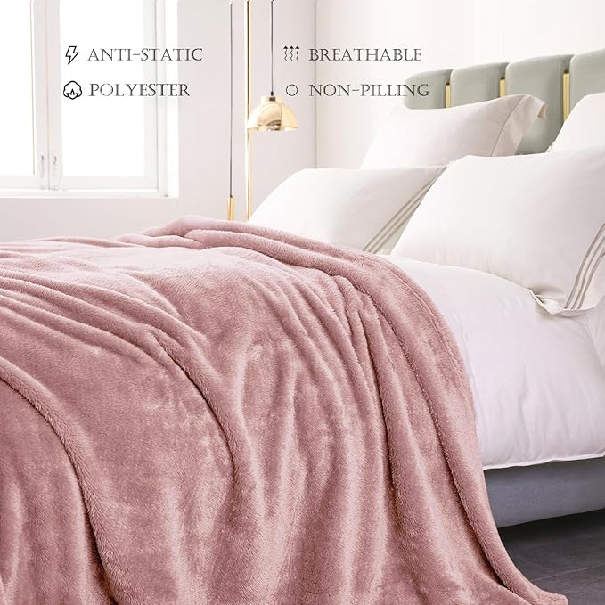 Exclusivo Mezcla Plush Fuzzy Fleece Bed Blanket King Size, Super Soft, Fluffy and Warm Blankets for Couch, Bed, All Season (Dusty Pink, 90x104 inches)
