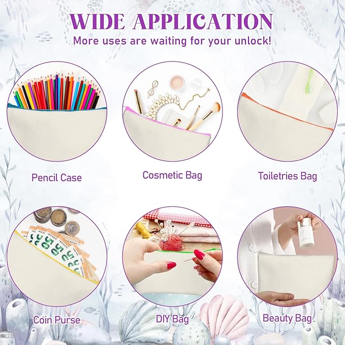 Legigo Blank Canvas Bag Zipper Pouch Makeup Bags Bulk - Multi-Purpose Canvas Pencil Pouch with Sturdy Zipper, Cosmetic Bag Travel Toiletry Bag for DIY Craft Projects, Storage (8.3 x 5 inches)