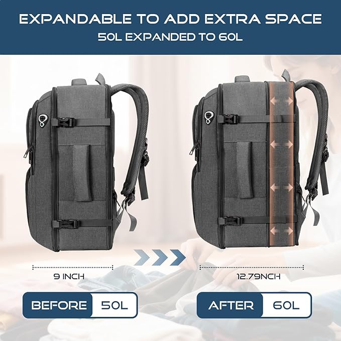 Travel Backpack, Extra Large Travel Backpack, TSA 18.4 inch Laptop Bag Flight Approved, Lightweight Business Luggage Bag, Gifts for Men Women, Black