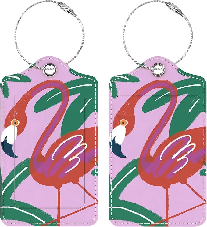 Luggage Tags for Suitcases, 2 Pack Cute PU Leather Luggage Tag TSA Approved with Stainless Steel Loop and Address Card Baggage Tag for Travel&Hotel Stays&Cruise Ships&Shipping and Mailing