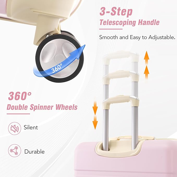 Merax Luggage Set 3 Piece Suitcase Set with 1 Cosmetic Case Expandable Spinner Wheels Vintage Luggage Sets(Light Pink,20"+24"+28")