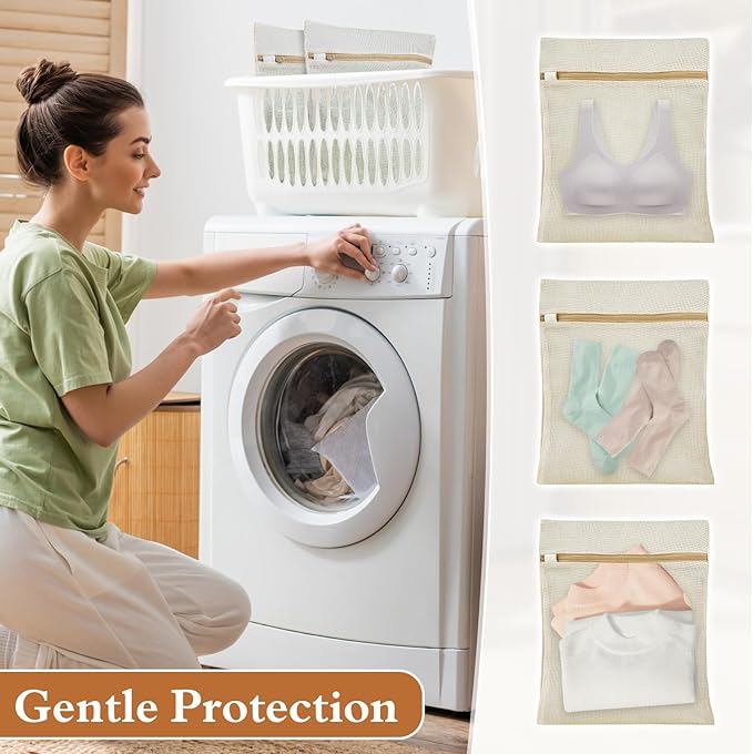 Natural Cotton Mesh Laundry Bags 12x16" 3-Pack,Gentle Wash for Lingerie, Baby Clothes & Travel Essentials