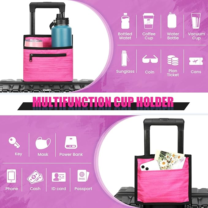 ZHCHG Luggage Travel Cup Holder Attachment for Suitcase Drink Carrier Caddy, Coffee Mug and Tumblers, Traveler Carry on Hands Free Accessory- Gifts for Flight Attendants Travelers Accessories