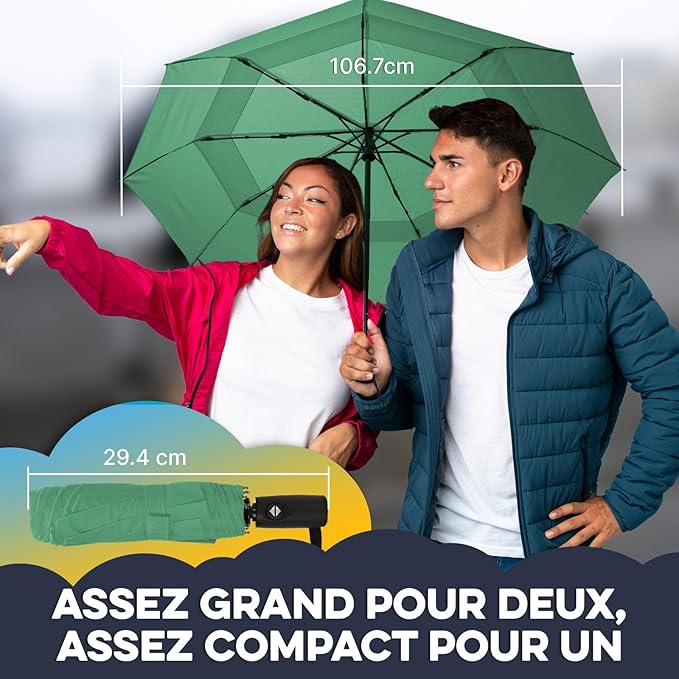 ZENO Travel Umbrella Compact - Small Umbrella for Backpack & Purse, Portable Automatic Umbrellas for Rain, Windproof, Reinforced Fiberglass Ribs, Water-Repellent Teflon