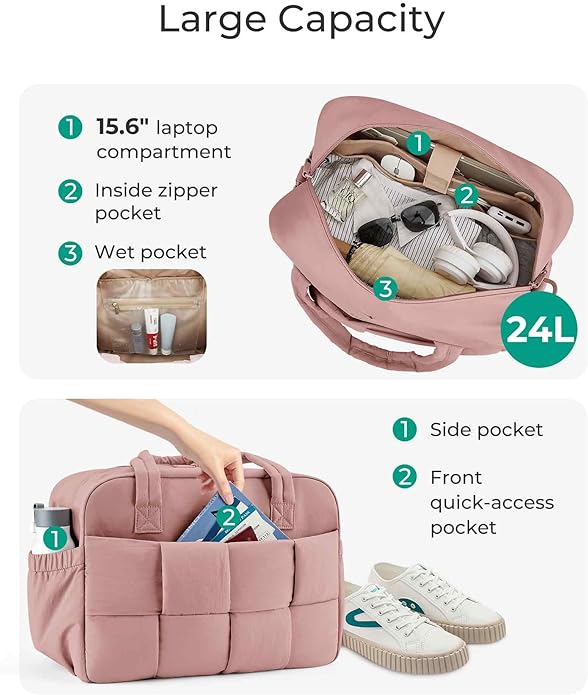 BAGSMART Gym Bag for Women, Personal Item Puffer Duffle Bag, Weekender Overnight Carry On Tote Handag for Travel