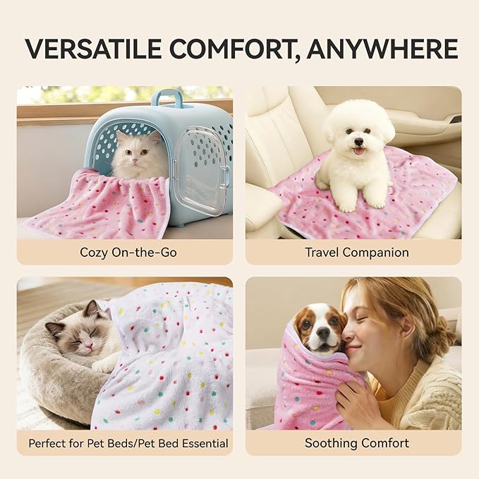 LINENLUX 1 Pack 3 Blankets Super Soft Fluffy Premium Fleece Dog Blankets for Puppy Cat Pet Blanket Flannel Throw Warm Sleep Polka Dot 40x31 inches