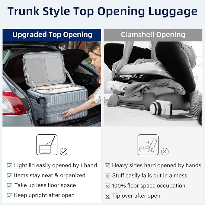 20 Inch Carry on Luggage 22x14x9 Airline Approved Hard Shell Suitcases with Wheels, Top Opening Expandable Carry on Luggage with Cup Holder Small Rolling Suitcase with Lock, Silver