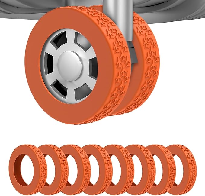 8Pcs Luggage Wheel Covers,Silicone Suitcase Cover for 2-2.4'' Spinner Wheel, Carry On Luggage Wheels Protector,Upgrade Suitcase Wheels Protective,Essential Travel Accessories(Orange-F)