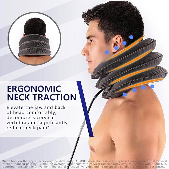 Cervical Neck Traction Device for Instant Neck Pain Relief - Inflatable & Adjustable Neck Stretcher Neck Support Brace, Neck Traction Pillow for Home Use Neck Decompression (Classic Gray)