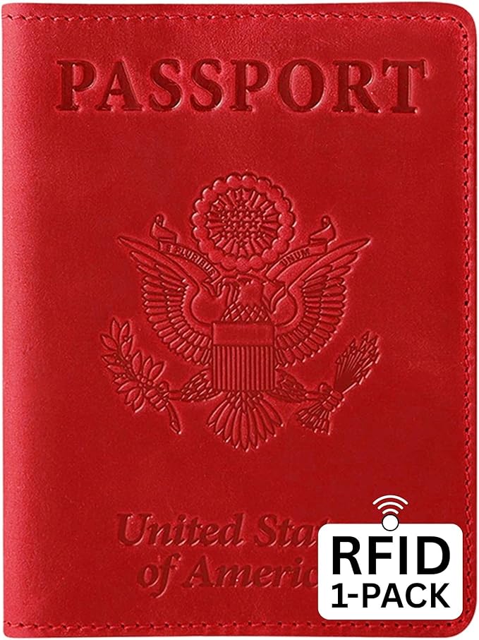 Ciana RFID Passport Holder for Travel – PU Leather Passport Cover and Card Holder for Men & Women – Slim Passport Holder with Card Protector Slot, Travel Must Haves (Red)