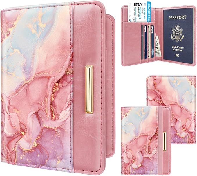 Passport Holder Cover,Traveling Passport Case Cute Passport Wallet for Women,Red Marble