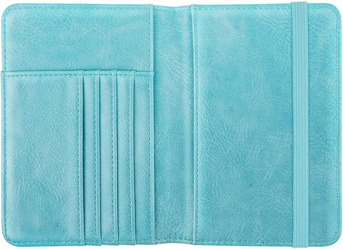 Passport Holder Cover, RFID Travel Wallet Credit Card Holder Blue Green Cute Sparkly Passport Book Holders for Women with Elastic Band and Golden Metal Decoration, Blue Green Glitter