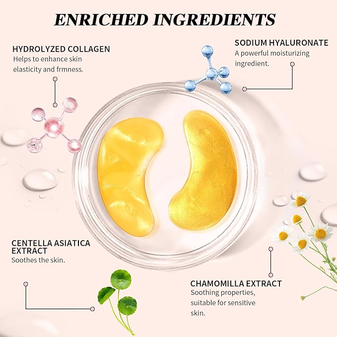 Under Eye Patches (24 Pairs) - Bridesmaid Gift, Easter Basket Stuffers - 24K Gold Under Eye Masks for Dark Circles, Puffy Eyes, Wrinkles - Rejuvenating & Revitalizing Eye Skincare Treatment
