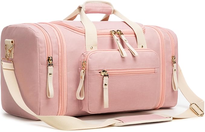Duffle Bag for Travel (Pink) 20–23” Expandable (40L) – Lightweight Water-Resistant Carry On Weekender with Multiple Pockets & Shoulder Strap – Airline Approved Travel Duffel Bags for Men & Women